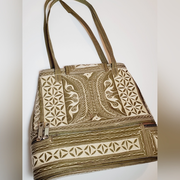 Ethnic Handmade Embroidered Silk Shoulder Bag with Bottom Storage Compartment - Picture 4 of 7